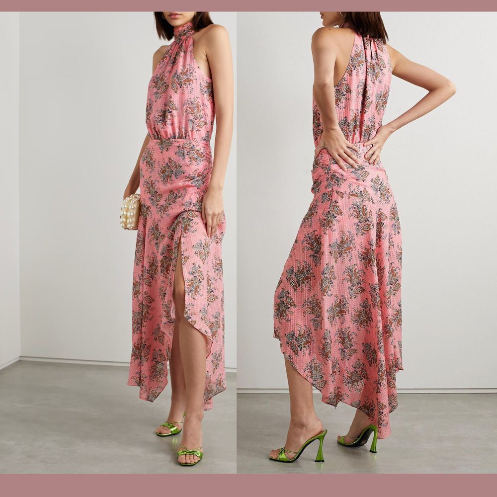 NWT $698 Veronica‎ Beard [ 0 ] Leia Silk Halter Maxi Dress in Peony Pink